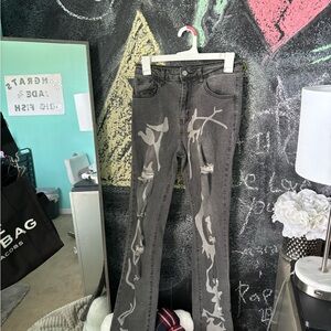 SHEIN Black and Gray Boot Cut Flare Pants with Distressed Look